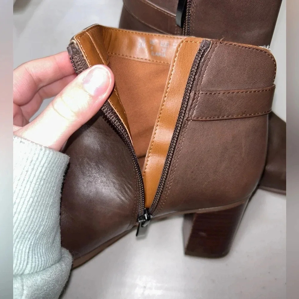 Franco Sarto Ilaria Heeled Leather Brown Booties Women’s 6M - Picture 4 of 11